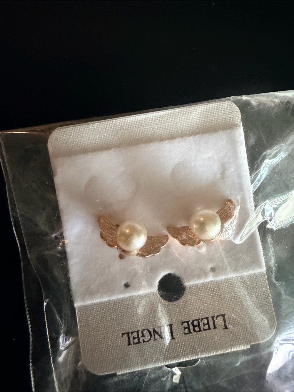 Gold-Tone Wing Pearl Stud Earrings - White Pearl Accent